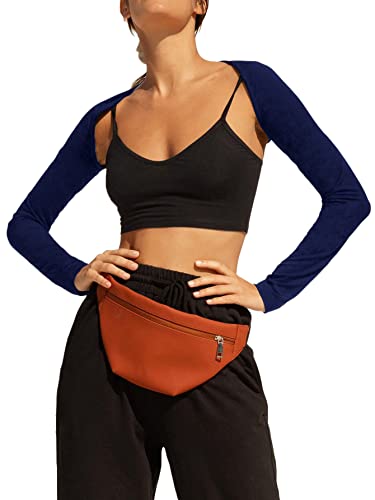 Verdusa Women's Long Sleeve Open Front Bolero Shrug Crop Top Cardigan Navy Blue M #TOP2