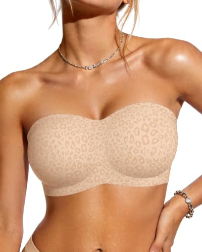 Image of OEAK Womens Strapless Bras Jelly Push Up Bandeau Bra Non Slip Wireless Supportive Padded Bras Seamless Comfortable Tube Bra