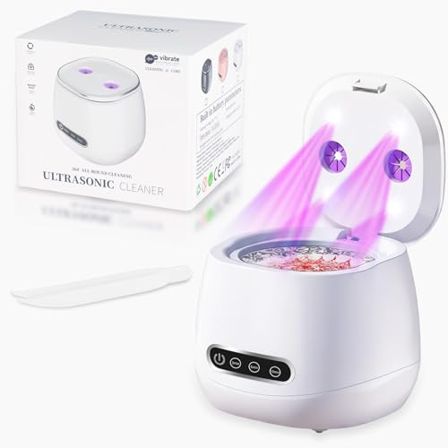 Seruno X Pulitore Ultrasuoni 45000Hz, Pulitore Ultrasuoni Apparecchio Denti con Sterilizzatore UV, Uv pulitore ad ultrasuoni, 200 ml, per Protesi, Fermi, Gioielli, Bianco