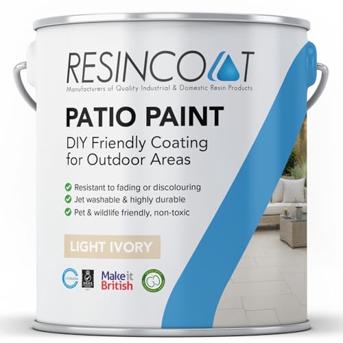 Resincoat Outdoor Patio Coating, UV & Weather Resistant, Easy to Apply Matte Finish Concrete Paint for Slabs & Flags, Light Ivory, 5KG