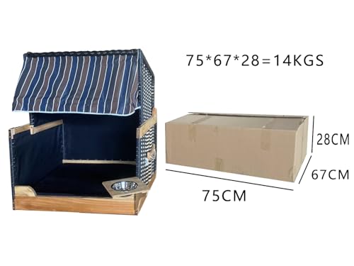 Hundebett Katzenbett Hundestrandkorb Haustierbett Polyrattan gewebt für Innen- und Außenbereich, schwarz, gestreift, Holz, Kunststoff,Maße: 80L cm x 65B cm x 96H cm