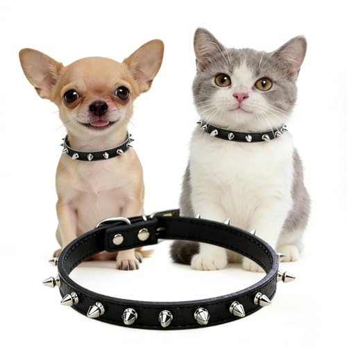 Enjoying Spiked Dog Collar Pet Leather Collars Puppy Collar Black -Extra Small