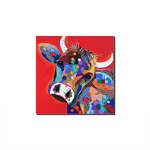 Toile vache colorée graffiti pop peinture murale salon 100x100 cm