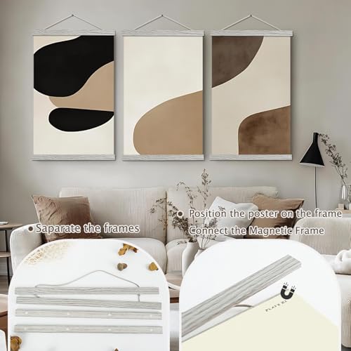 Image of Artmag Magnetic Poster Hanger Frame, 33x24 33x23 33x47 Light Wood Wooden Magnet Canvas Artwork Print Poster Hangers Frames Hanging Kit (Grey, 33 inch)