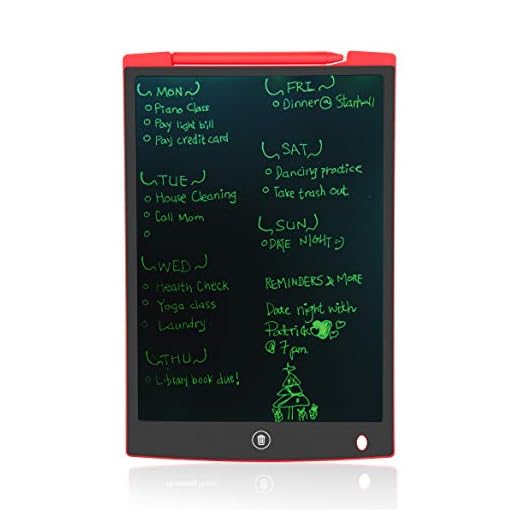 Multipurpose LCD e-Writing Board, Also Inkless Drawing/Memo Pads or Paperless Noting/Planning Boards (12-inch, Red)