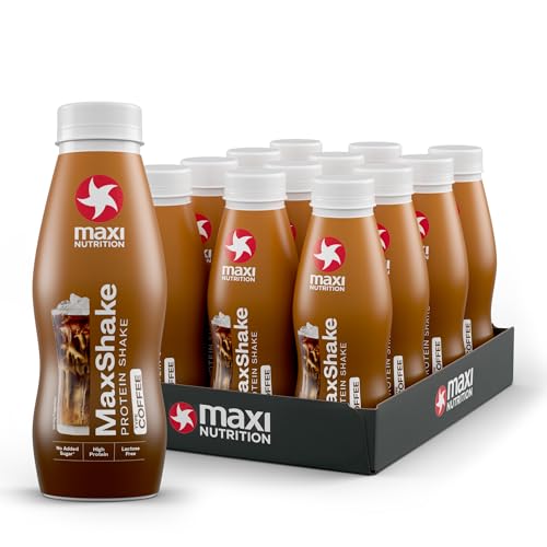 MaxiNutrition - MaxShake - Batido de Proteínas 25 g por Unidad - Pack 12 uds x 330 ml - Bajo en Grasa y Carbohidratos - Sin Lactosa ni Aromas Artificiales - Elaborado en Alemania (Sabor Café)
