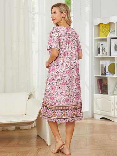 Image of House Dresses for Women with Pockets Mumu Dresses Short Sleeve Moo Moos for Women Nightgown Duster Lounge Dress S-3XL