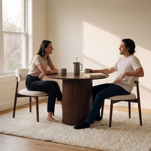 Aykah Aires Dining Chairs Set of 2, Modern Fabric Upholstered Kitchen Side Chairs, Farmhouse Dining Room Chair with Wooden Legs (Almond Cream-Fabric, Almond Cream) - 1