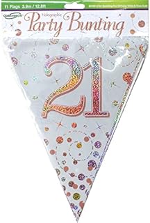 Party Bunting Sparkling Fizz 21 White & Rose Gold Holographic 11 flags 3.9m