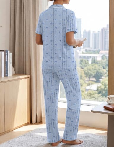 Image of Womens Pajamas Sets 2 Piece Button Up Pj Sets Short Sleeve with Long Pant