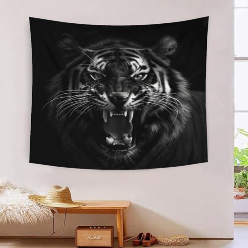 Tapisserie murale tigre 3D 150 cm en polyester doux pour salon