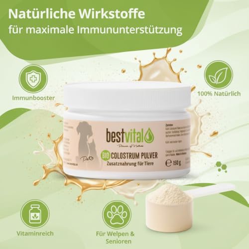 Bio Colostrum Pulver für Hund & Katze (150g) | Stärkt Immunsystem & Vitalität | Ideal für Magen, Darm & bei Allergie | Welpen & Senior | Immunbooster aus 100% Erstmilch