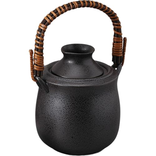 エールネット(Ale-net) 酒燗器 冷酒器 徳利 熱燗 300ml 黒結晶 手付き酒燗器 保温器付き酒器 (大) 盃 2個付 陶器 美濃焼 熱燗 燗瓶 冷酒 日本酒