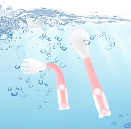 2 Set Toddler Fork and Spoons, Toddler Weaning Cutlery Set Baby Self Feeding Utensils Cutlery Set with Travel Case, Flexible Easy Grip Design for Kids Flatware Weaning and Learning to Use (Pink Blue)