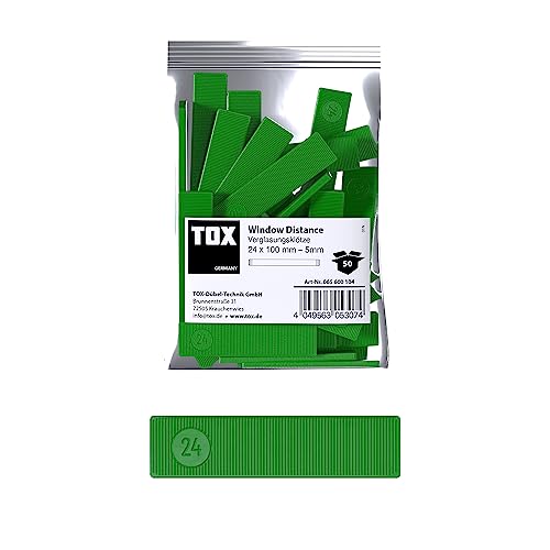 TOX Window Distance Glazing Blocks, Distance Blocks Made of Plastic, loadable up to 3 tons, Polypropylene, 24 x 100 x 5 mm, 1 Bag, 50 pcs., 065600104