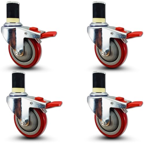 4" NSF Certified Total Locking Caster Wheels (Set of 4) for Stainless Steel Kitchen Prep Tables Commercial Grade, Fits 1-1/2" ID Tubing, Durable and Safe for Commercial Kitchens