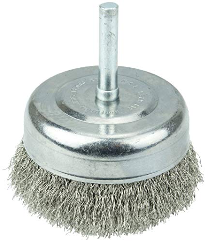 Image of Weiler 14320 2-1 /2 inch Crimped Wire Utility Cup Brush, .008 inch Stainless Steel Fill, 1 /4 inch Stem, Made in The USA (Pack of 10)