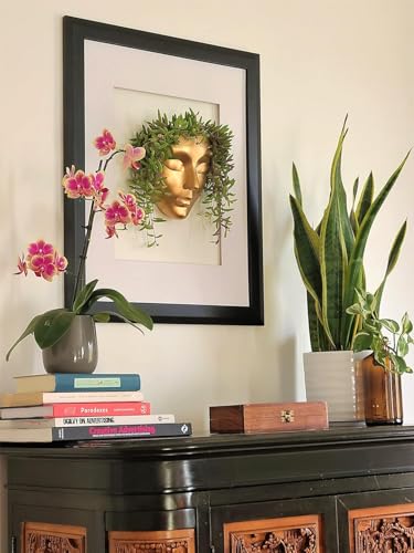 Image of Ceramic Lady Face Wall Hanging Planter | 17.5 x 13.5 cm Abstract Face Vase for Indoor Wall, Living Room, Balcony & Home Decor (Golden)