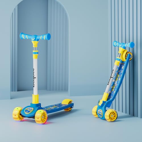 Image of Baybee Kitty Kick Scooter for Kids | Foldable 3 Wheel Kid Scooter with 4 Height Adjustable Handle & Brake | Skate Scooters with LED PU Wheels | Runner Scooters for Kids 3 to 10 Years Boys Girls (Blue)