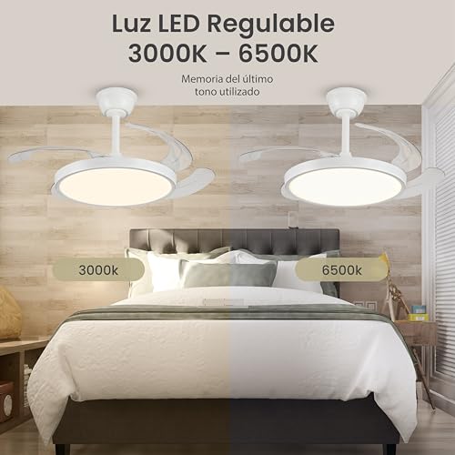 LUMIKING Ventilador de Techo con Luz LED Regulable y App | Motor DC Silencioso | 6 Velocidades | Tonalidad Ajustable 3000K–6500K | Mando a Distancia | Blanco o Madera | 3 Tamaños (Blanco, 68 CM) - imagen 3