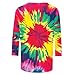 Tie Dye Shirts for Women 3/4 Sleeve Shirts Cute Print Graphic Tees Plus Size Basic Summer Casual Rainbow Tshirts Tops