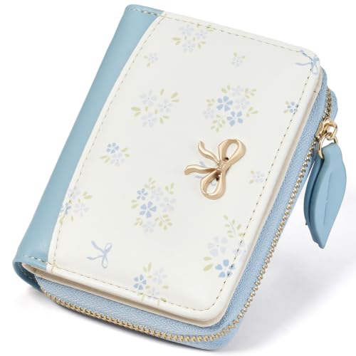 Image of GAEKEAO Small Wallet for Women RFID Blocking Vegan Leather Floral Ladies Purse Bifold Compact Card Holder with Zipper Pocket