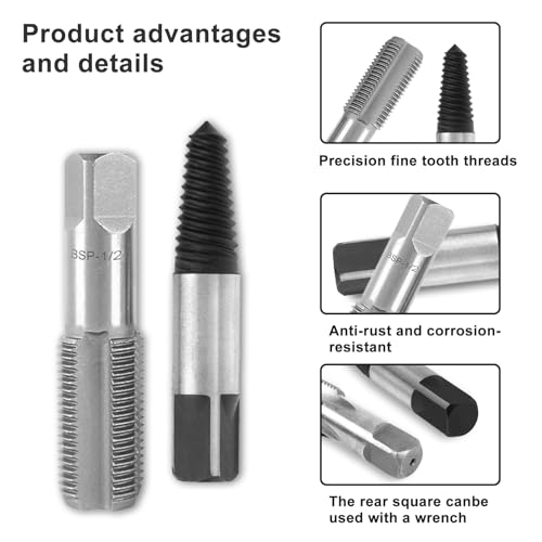 4 Stk Schraubenausdreher und Rohrgewindebohrer, 1/2 Zoll und 3/4 Zoll Rohrgewinde set Linksausdreher schraubenlöser profi für Wartungsarbeiten Ventil Wasserhahn Entfernen Beschädigter Schrauben