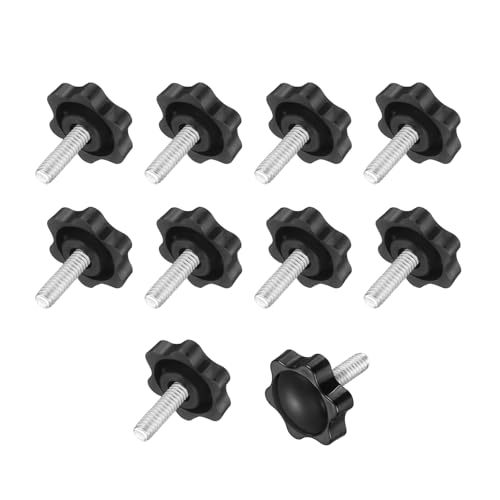 uxcell 10Pcs 1/4"-20 Star Knobs, 0.8" Threaded Stud Plastic Male Clamping Knob Screw Hand Tightening Replacement Knob for Industrial Furniture Tools Jigs Clamps, Black