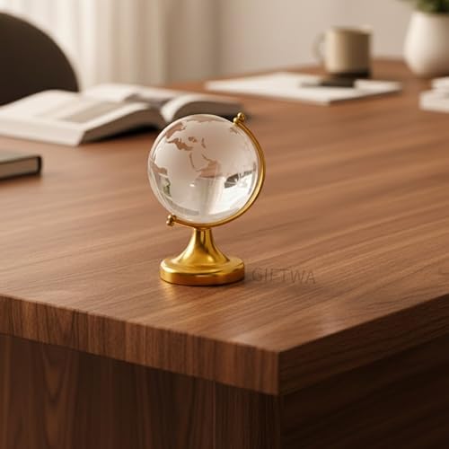 Image of Crystal Globe Showpiece with Golden Stand - 6cm | Feng Shui, Good Luck & Positive Energy,Table Desk Decor