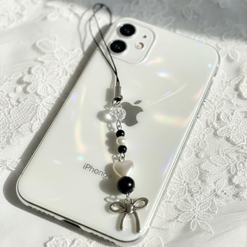 Image of SNOWY SHOP Korean Silver Bow Phone Charm - Cute Heart & Starfish Pendant | Aesthetic Korean Mobile Chain, Bag Hanging & Keychain Jewelry for Girls & Women