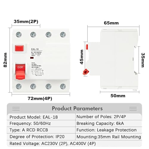 Interruptor diferencial RCCB 2P 32A tipo A con proteccion contra fugas electricas RCD 2
