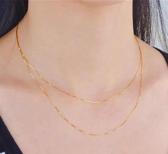 14K Solid Yellow Gold Box Chain Necklace for Women & Men, 0.6mm Thin Chain, Length Options 16 inch (0.6mm, 16inch) - Image 6