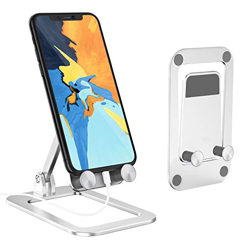 [2021 New] Cell Phone Stand with Foldable and Adjustable, Cell Phone Holder for Desk Case Friendly Mobile Phone Stand Dock Cradle Compatible with iPhone 12/ 12 Max/ 12 Max pro/ Samsung/ Switch iPad