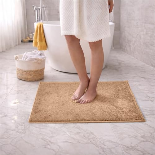 Image of Welspun Arlo Bathroom Mat Anti Slip | Soft Absorbent Bathmat | Quick Dry Polyester Floor Mat for Bathroom | Anti Skid Bathmat | Machine Washable | 40 x 60 cm | Beige