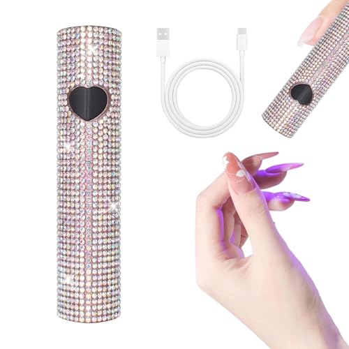 Lampada UV per Unghie, Lampada Portatile per Gel, Lampada a Forma di Cuore Con Diamante Pieno, Ricarica USB, 30/60 Secondi, Adatta per l'Asciugatura di Gel, Smalto e Smalto per Unghie