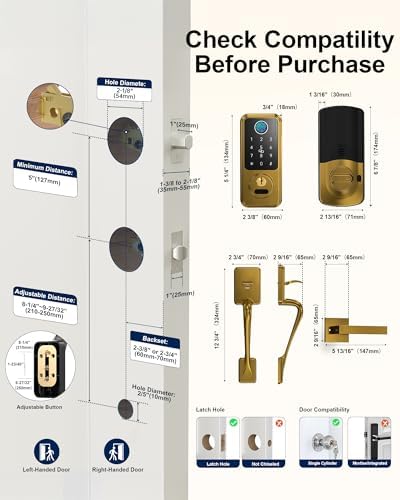 Hornbill Keyless Entry Door Lock, Smart Front Door Lock Set, Smart Deadbolt Keypad Handle Set for Home/House/Airbnb/Office, Auto-Lock,Satin Brass - 3