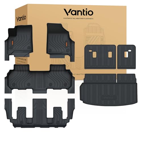 Image of Floor Mats for 2024 2025 2026 Chevy Traverse /GMC Acadia & 2025 2026 Buick Enclave 7-Seater, Custom Fit TPE All Weather Mats with Door Sill Protectors & Cargo Liner & Seat Back Covers