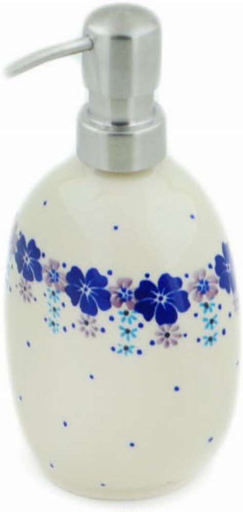 Polmedia Polish Pottery Soap Dispenser - The Floral Wish Pattern Handmade in Boleslawiec Poland by Ceramika Dalia + Certificate of Authenticity