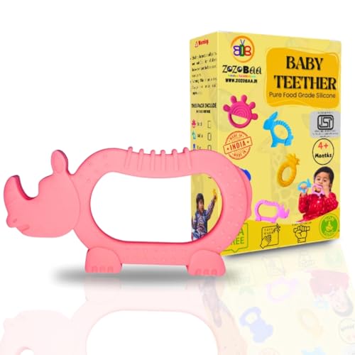 Image of Cute Rhino Shape Soft Silicone Teether for Baby Gums, Teething Toys for Babies, BPA Free, Pain-Relief, Non-Toxic, 100% Food Grade, Soothing & Smooth Edges Easy to Grasp Chewable- (Pack of 1)