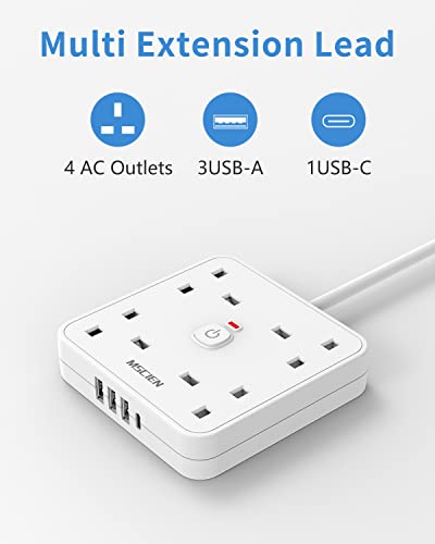3M 4 Way Extension Lead with 4 USB Slots (1 USB-C + 3 USB-A) - Image 2