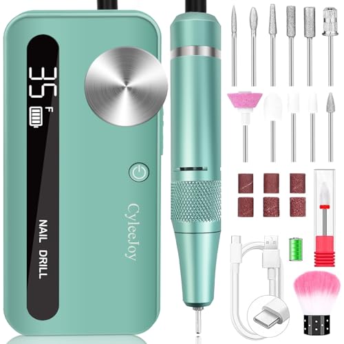 CyleeJoy Ponceuse pour Ongles Professionnel 35000 RPM, 12 en 1 Lime a Ongle Electrique Portable, Ponceuse Ongle Sans Fil Rechargeable pour Acrylique/Gel, Machine à Ongles de Qualité Salon (Vert)