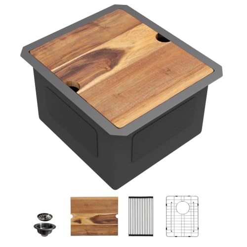 Image of 15 inchx17 inch Black Bar Prep Sink Undermount Workstation | Gunmetal Black NANO-PVD 16 Gauge T304 Stainless Steel Single Bowl Under Counter Basin for RV Kitchen Wet Bar Prep Station