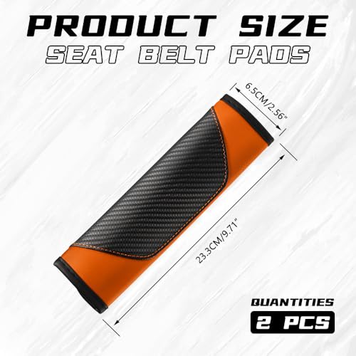 2PCS Car Seat Belt Cover Pad, Soft Carbon Fiber Leather Seatbelt Shoulder Protector for a More Comfortable Driving, Universal Safety Belt Strap Cover to Protect Your Neck (Orange) - Image 3