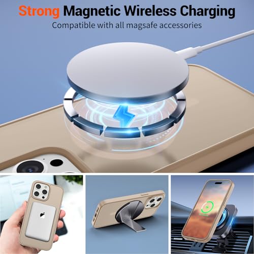 Image of SUPFINE Magnetic for iPhone 15 Pro Max Case(Compatible with MagSafe)(Military Grade Drop Protection) Slim Translucent Matte Shockproof with Anti-Fingerprint Phone Case,Desert Gold