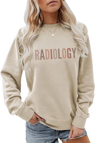 Hapwalyn Radiology Sweatshirt, Radiology Technician Crewneck Sweater Women Rad Tech Pullovers Radiologist Nurse Shirts Gifts, Beige, XL