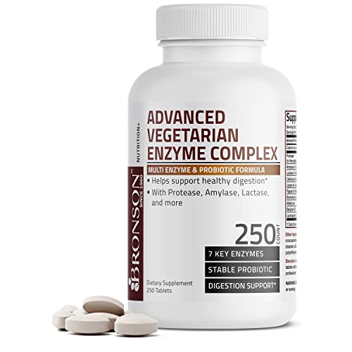 Bronson Advanced Vegetarian Enzyme Complex Multi Enzyme & Probiotic Formula Helps Support Healthy Digestion with Protease, Amylase, Lactase & More, 250 Tablets