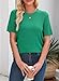Dokotoo Womens Fashion Plus Size Spring Summer Short Sleeve Tunic Tops Blouses Solid Hollow Out Knit Pullover Sweaters for Women Casual Crewneck T-Shirts Work Business Loose Fit Tee Shirts Green Large