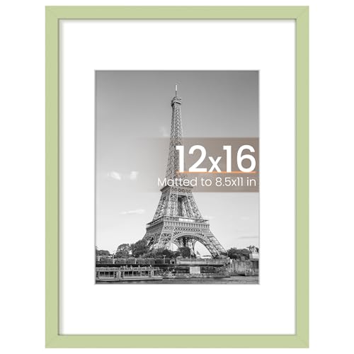 Image of upsimples 12x16 Picture Frame, Display Pictures 8.5x11 with Mat or 12 x 16 Without, Wall Hanging Poster Frames, Green, 1 Pack