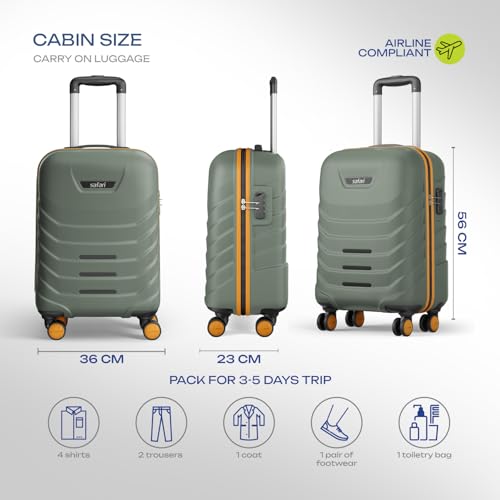 Image of Safari Cabin Crescent 8 Wheels 56cm Small Trolley Bag Hard Case Polycarbonate 360 Degree Wheeling System Luggage, Travel Bag, Suitcase for Travel, Trolley Bags for Travel, Thyme Green