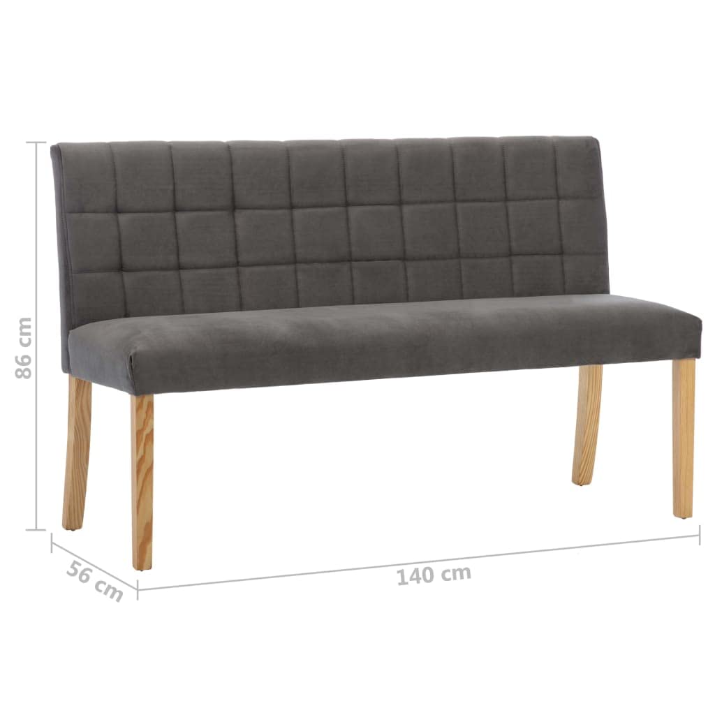 Banco de terciopelo con respaldo de 140 cm, color gris, grueso acolchado con diseño acolchado, patas de madera de caucho y patas de madera, cómodo banco para pasillo o salón, fácil montaje